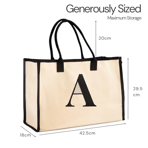 Image of Salt Earth Canvas Tote Bag for Women, Personalized Initial Monogram Tote, Beach Grocery Utility Tote for Travel & Work