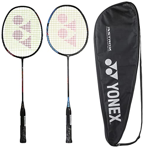 Image of YONEX Nanoray 70 Light Graphite Badminton Racquet with Full Cover (77 Grams, 30 lbs Tension, Multicolour) & Graphite Badminton Racquet (Smash Black Ice Blue, G4, 73 Grams, 28 Lbs Tension)