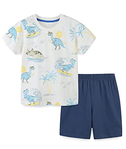 Image of TEDD Boys Summer Outfits Dinosaur 100% Cotton Short Sleeve T-Shirt and Shorts 2 Pcs Clothing Sets for Kids 2-3 Years