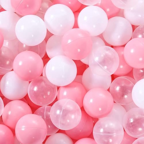 Beauenty Ball Pit Balls for Toddlers BPA Free Crush Proof Plastic Toy Balls for Ball Pit Childrens Pool Water Toys Macaron Round Star Shape Ocean Balls for Play Tent 2.15 Inch Pack of 100Pink