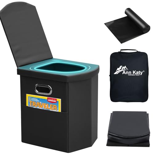 Upgrade XL Tragbare Toilette für Erwachsene extra große zusammenklappbare Reise-Toilette Camping-Toilette hoch mit Deckel für Erwachsene und Kinder kompakte Campingtoilette für Auto Wandern