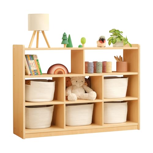 Image of OOOK Montessori Toy Shelf and Storage, 3-Tier Large Toy Storage Organizer | FSC Safety, 8 Cube Montessori Shelf with Open Back for Playroom, Nursery, Daycare, Preschool, Classroom, 44.6"W×11.7"D×31.5"H