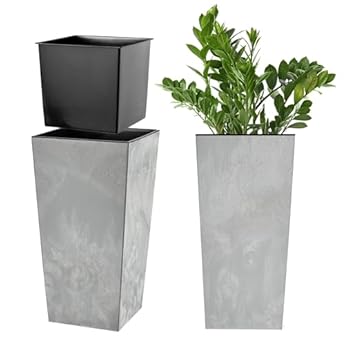 Foto di KADAX Elegante Vaso Alto per Piante da Interno ed Esterno Decorativo, Grande Fioriera in Plastica per Giardino e Balcone (Cemento Grigio, 36 cm)