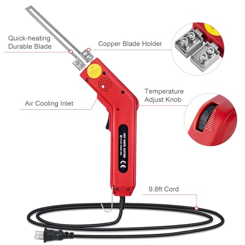 Toemics Toemics Electric Hot Knife Foam Cutter – 200W Styrofoam Cutting Tool, 4 Adjustable 50-500°C Blades for Polystyrene, Sponge, Crafts, and Insulation (Red) - Image 4