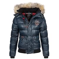 Geographical Norway Bugs Lady - Women's Comfortable Autumn Winter Warm Mid Thick Parka - Fine Coat Fake Fur Hood - Windbreaker Jacket - Elegant Women (Navy Blue L)