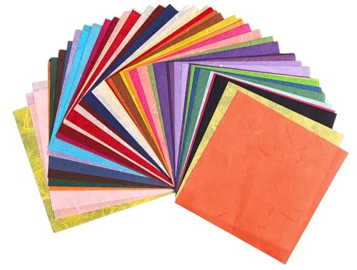 50 Colors 50 Sheets 4 x 4 Inches Natural Fiber Mulberry paper Sheets Square Origami Paper Arts Craft Decoration Paper Square Paper for DIY Crafts (Mixed Colors)