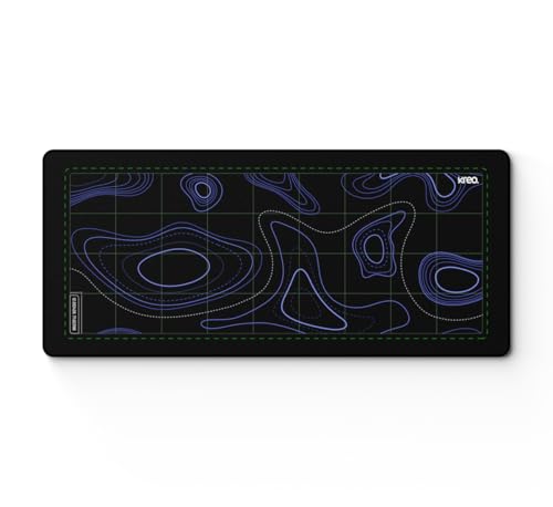 Image of Kreo Terra XXL Deskmat Premium Glass - Smooth Surface, 4mm Cushioned Base, Anti-Fray Stitched Edges - 900x400mm Large Desk Pad for Gaming & Work (Topographic)