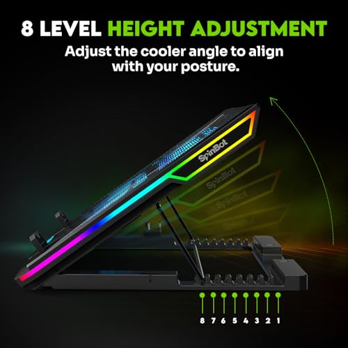 Image of SpinBot Airflow X20 Laptop Cooling Pad | 6 High-Speed Fans | 7 RGB Modes | Adjustable Height | Quiet 1800-2400 RPM Operation | Dual USB Ports | Fits Laptops up to 17.3 Inches