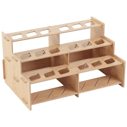 Image of HG Art Concepts Mezzo Artist Paint and Brush Racks - Wood Grain Laminate Multi Layer Desk Stand Professional Storage Display Organizer for Paintbrushes and Tubes - Straight Rack 2