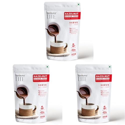 Image of COCOSUTRA SUGAR FREE Drinking Chocolate Mix - Hazelnut | Zero Sugar, Low Carb, Low Calorie | Stevia & Erythritol based | Keto Friendly Hot Chocolate | Enjoy hot or cold | 200 g (Pack of 3)