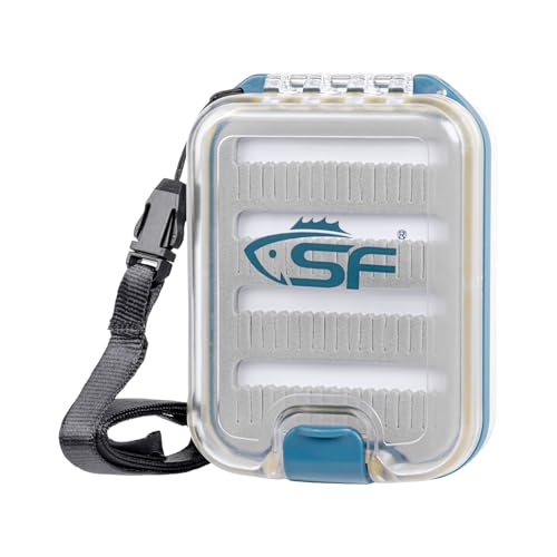 SF Fly Fishing Box Pocket Waterproof Plastic Double Side with Clear Lid, Lanyard Mini Fly Box, Slit Foam