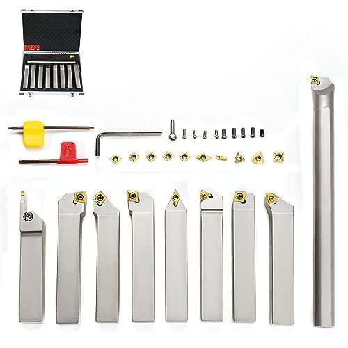 Oscarbide 1"Shank Heavy-Duty Indexable Carbide Lathe Turning Tool Holder And Boring Bar 9 Pieces/Set,Cnc Nickel Plated Indexable Insert Holders For Turning Grooving Threading Cut Off cover