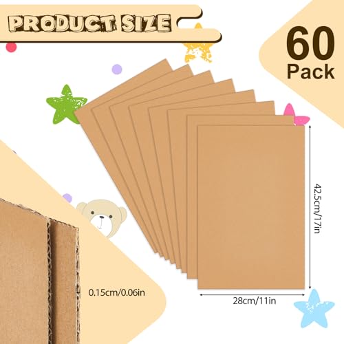 Image of Henoyso 60 Pack 11 x 17 Inch Corrugated Cardboard Sheets Flat Cardboard Sheets Packaging Inserts Flat Square Inserts Squares Separators for Shipping Packing Mailing Crafts(Brown)
