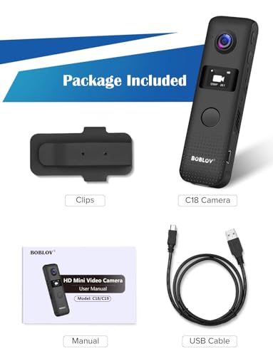 بوبلوف كاميرا جسم واي فاي - تسجيل 1080P HD، شاشة OLED، تشغيل بلمسة واحدة، عمر بطارية 4 ساعات، تصميم مشبك قابل للارتداء (128GB)