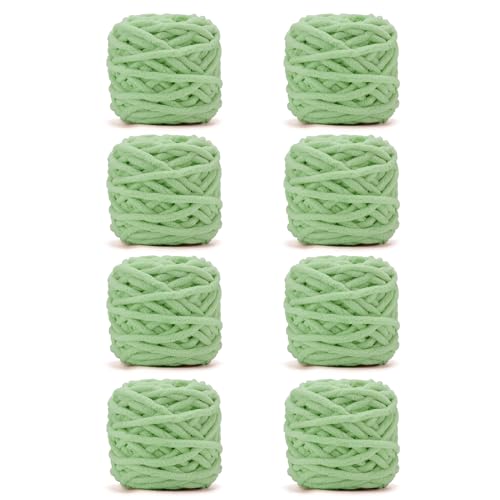 Image of INNDUN Blanket Yarn 8 Pack of 100g /3.5oz - Sage Green Chenille Yarn 6 Super Bulky - Knitting, Crocheting & Crafts Chunky Yarn