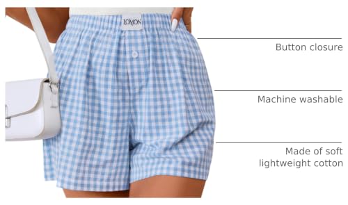 Image of LOMON Womens Boxer Shorts Casual Summer 2026 Pajama Lounge Sleep Pj Gingham Plaid Shorts Y2K Beach Bottoms