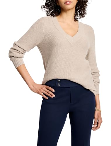 NIC+ZOE Women's Waffle Stitch V-Neck Sweater2