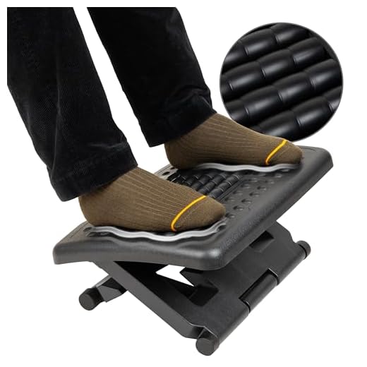Mind Reader Adjustable Height Ergonomic Foot Rest with Massage Rollers, Black