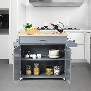 Giantex Kitchen Island, Rolling Kitchen Cart with Spice and Towel Rack, Large Drawer & 2-Door Storage Cabinet, Home Service Cart on Lockable Wheels, Wood Kitchen Trolley, Spacious Tabletop (Gray) Giantex Kitchen Island Rolling Kitchen Cart with Spice and Towel Rack Large Drawer 2 Door Storage Cabinet Home Service Cart on Lockable Wheels Wood Kitchen Trolley Spacious Tabletop Gray