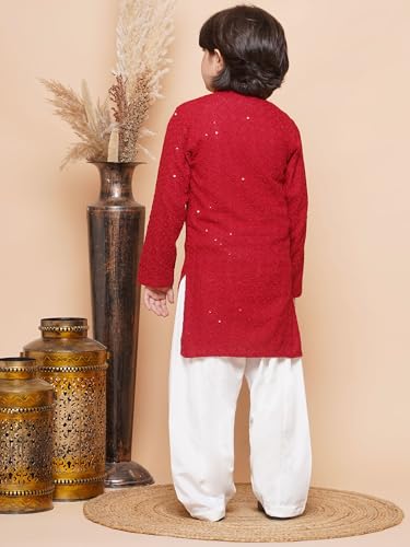Image of AJ DEZINES Kids Kurta Pajama Set For Boys | Embroidery Chikankari Kurta Set | Traditional & Festive Outfit | Cotton Stylish Boys Kurta Pyjama | Perfect For Festivals Wedding & Family Function