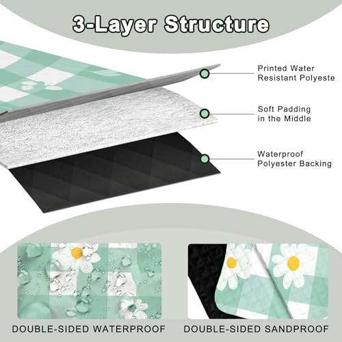 Extra Large Picnic Blanket Waterproof,80"x 80"Foldable Machine Washable Beach Blanket,Outdoor Blanket for 6-8 Adults,Suitable for Indoor Crawling,Park Beach,Camping,Hiking,Family Travel(Light green) - image 5