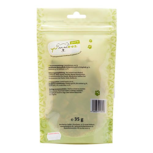 Yummeez pure Lammherzen Hundeleckerli - getreidefrei und zuckerfrei - reine Fleisch Leckerlis für Allergiker Hunde mit optimalen Nährstoffen und vollem Geschmack, 35 g (1er Pack)