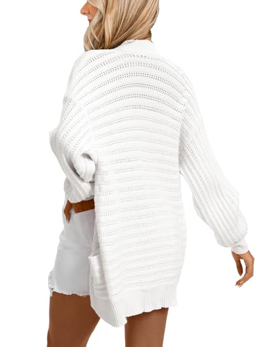 Image of Women's Open Front Cardigan Lantern Sleeve Cable Knit Cardigan Sweater Outwear with Pockets