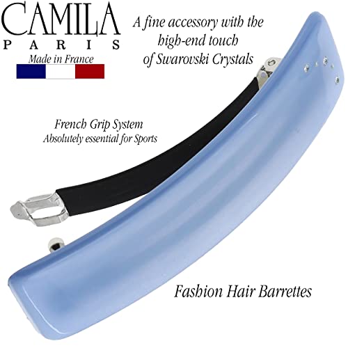 Camila Paris Cp3444 French Hair Barrette Clip For Girls, Blue, Rubberized Automatic Clasp Strong Hold Grip Hair Clips For Women, No Slip And Durable Styling Girls Hair Accessories, Made In France #TOP1