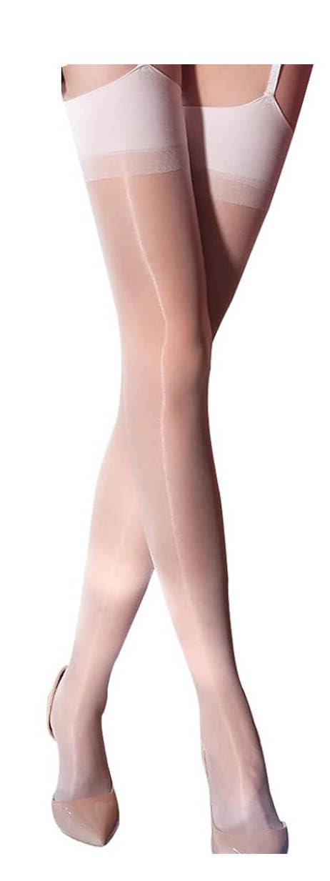 Mytoptrendz Women's White Mytoptrendz® Plain Top Glossy Sheer Stockings Thigh Highs 15 Den Lingerie For Garter Belt/Suspender Belt (Garter Belt Not Included) (, One Size)…
