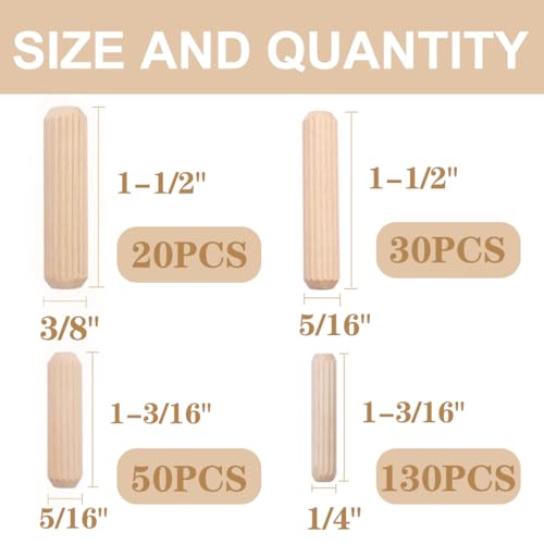 image for smseace 230Pcs Wooden Dowel Pins 1/4