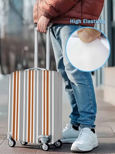 Orange Gray Stripes Travel Luggage Cover, Contrast Geometric Anti-scratch Elastic Luggage Covers For Suitcase Protector, Washable Baggage Covers3