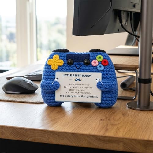 Blue Game Controller Plush – Handmade Crochet Gaming Buddy with 3 Inspirational Message Cards – Motivational Gift for Gamers, Teens & Adults – Cute Desk Decor for Video Game Lovers - Image 4