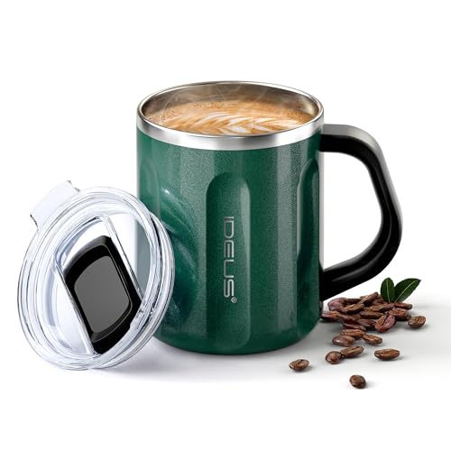 Ideus 16 oz Insulated Coffee Mug with Lid and Handle (Deep Green)