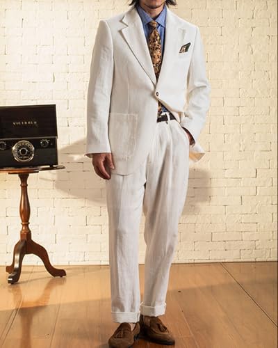 Mens Vintage Casual Linen Blazer Suit Jacket One Button Slim Fit Wedding Summer Lightweight4