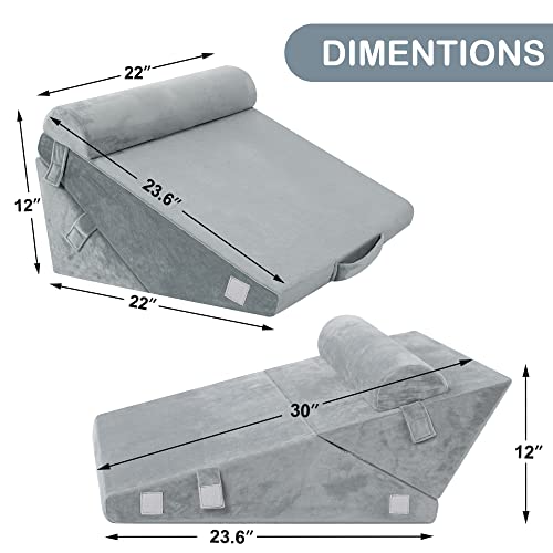 Howhom Bed Wedge Pillow For Sleeping, Memory Foam Top Adjustable 24 And 30 Inch Folding Incline Cushion, Elevated Support Triangle Pillow For Legs And Back Support With Washable Cover, Grey #TOP5