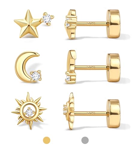 Ya en mundofriki.es: Dochais 3 Pares Pendientes Plata de ley 925 para Mujer y Hombre Hipoalergénicos Oro 14K Zirconia Luna Estrellas Sol Cartílago Helix Tragus Daith Piercing Set Oro