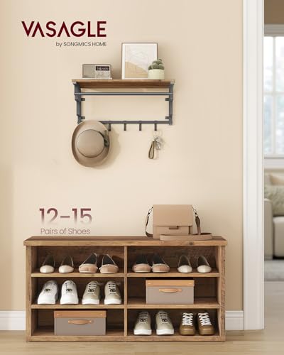 Image of VASAGLE Shoe Bench, Storage Bench, 6 Compartments, Adjustable Shelves, for Living Room, Entryway, Dorm, 11.6 x 39.4 x 19.7 Inches, Honey Brown ULSB036K01