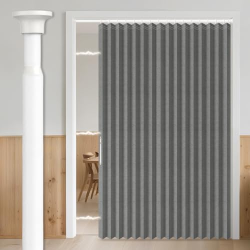Image of AJAZZ Blackout Sliding Door Curtains with Curtain Rods 52-63 in Length, Magnetic Door Curtain for Bedroom Living Room Doorway Curtain Sets (1 Panel, 72 W x 78 L, Dark Grey)