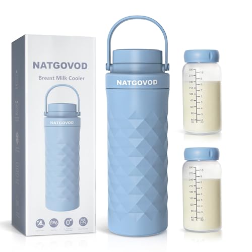 Image of 22oz Portable Breast Milk Cooler for Travel,24H Ice-Free Cooling Breastmilk Storage Bottles Container with 2pcs Baby Bottles for Breastmilk Storage,Baby Breastfeeding Essential, Blue