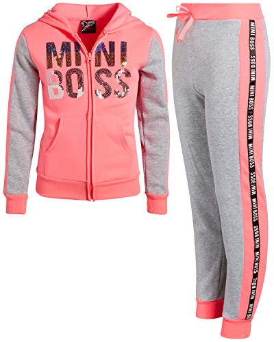 Real Love Girls' 2-Piece Athletic Fleece Jogger Set with Sequin Embroidered Jacket, Pink