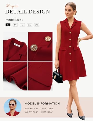 Image of GRACE KARIN Work Dresses for Women 2026 Sleeveless Button Business Midi Dress Notch Lapel V Neck Formal Office A Line Dresses