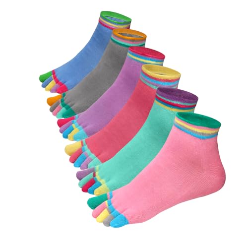 Soleeya 6 Paia Calzini con Dita Separate Donna Vari Colori, 34-38 Corti Calze con le Dita Donna Cotone Traspirante Calze con Dita Sport, Morbido Calze Cinque Dita Adatto Yoga Pilates Tempo Libero