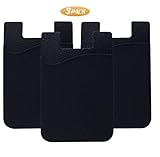 Adhesive Cell Phone Card Wallet for Back of Phone Case. Silicone Stick On Pocket Wallet for iPhone, Android & other Flat Surfaces, Great for Credit Cards, Business Card, Cash & ID cards (Black 3 Pack)