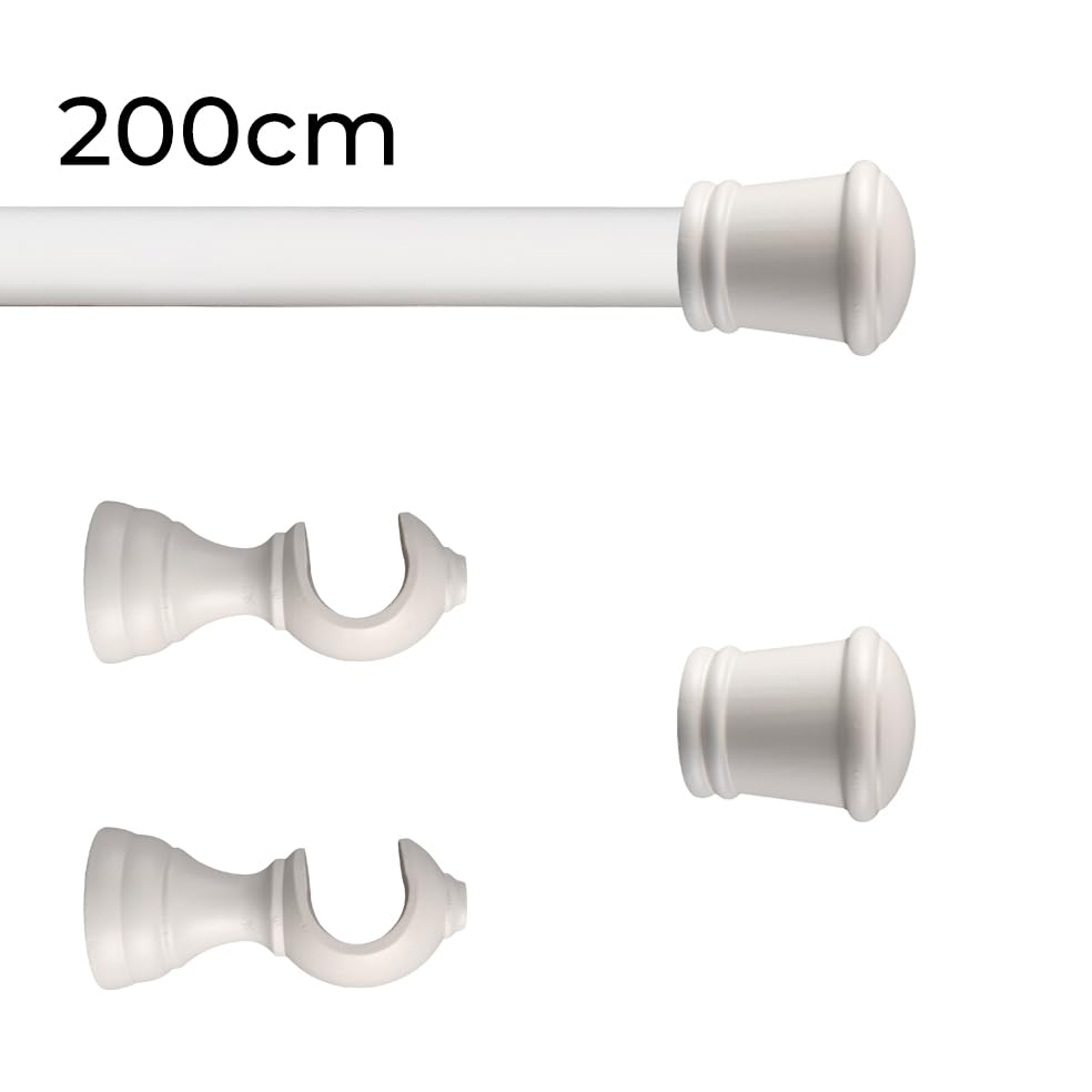 Set tringle à rideau en bois avec diamètre de 30 mm, kit tringle à rideau installation murale Barre blanche de 2 m avec terminal CINTACOR Tringles à rideaux CINTACOR