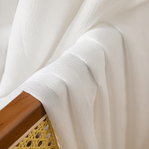 Ftinala Pinch Pleated Curtains Sheer Curtains 96 Inches Long Ivory White Curtains & Drapes For Living Room Textured Semi Sheers Elegant Light Filtering Curtains Wide Sliding Door Curtain Panel #TOP3