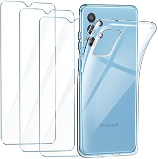 AROYI Clear Case Compatible with Samsung Galaxy A32 5G Case with 3 Tempered Glass Screen Protector, Soft Bumper Anti-Scratch Silicone Phone Case Cover Transparent