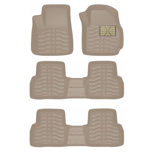 Image of Kingsway Accessories Premium 4.5D Car Floor Mats Only Compatible with Mahindra Bolero (Year 2000 to 2019) All Model, Set 4 Pcs, 100% Waterproof Tray Shape PVC Foot Mats | Beige | 1 Year Warranty