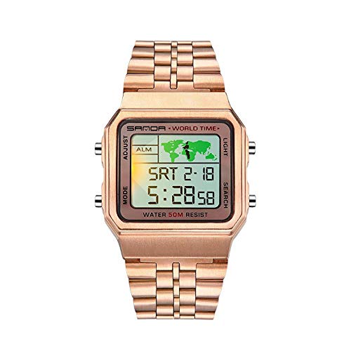 Preisvergleich Produktbild Armbanduhr Retro Business wasserdichte Uhr Hand Lampe Weltkarte Mode Persönlichkeit Stahlband Uhr, Rose Gold