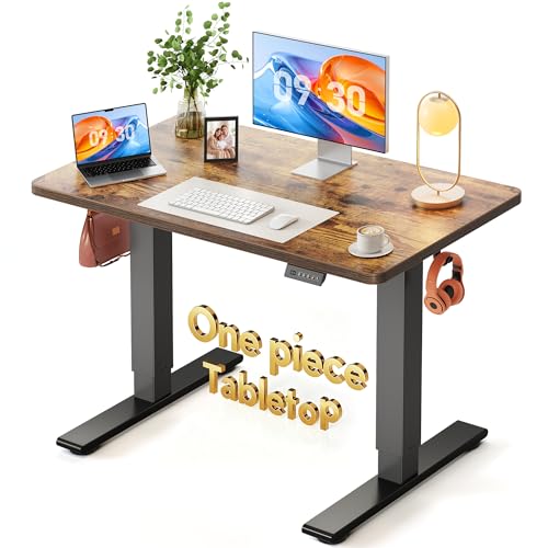 Image of FEZIBO One-Piece Standing Desk, 40 inchx24 inch Seamless Tabletop Electric Height Adjustable for Home Office, Study Rooms & Multi-Device Workstations, Rustic Brown