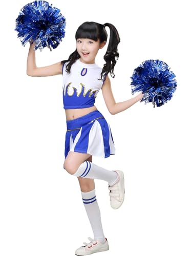 Costume de pom-pom girl pour fille, jupe plissée bleue, déguisement cheerleader 38-40